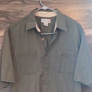 Carhartt S210 Moss Green Canvas Tradesman Short Sleeve Shirt - Large